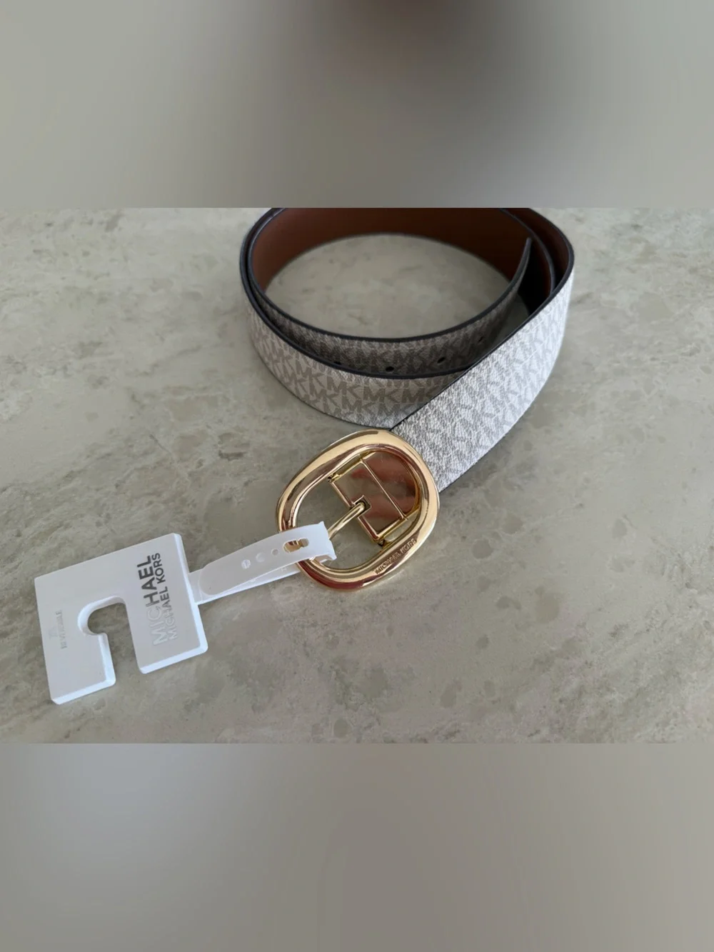 Michael Kors Women's Belt Vanilla Luggage Gold Oval Buckle XL